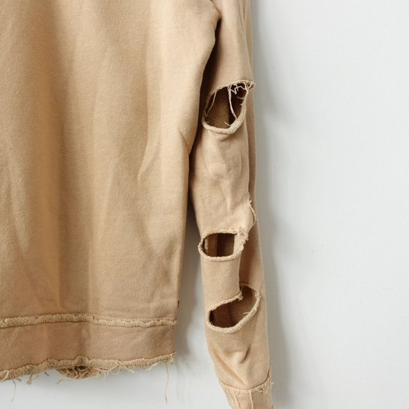Distressed Camel Sweatshirt Womens XS Cut Out Ripped Pullover  ALALA Cypher USA - Picture 12 of 16